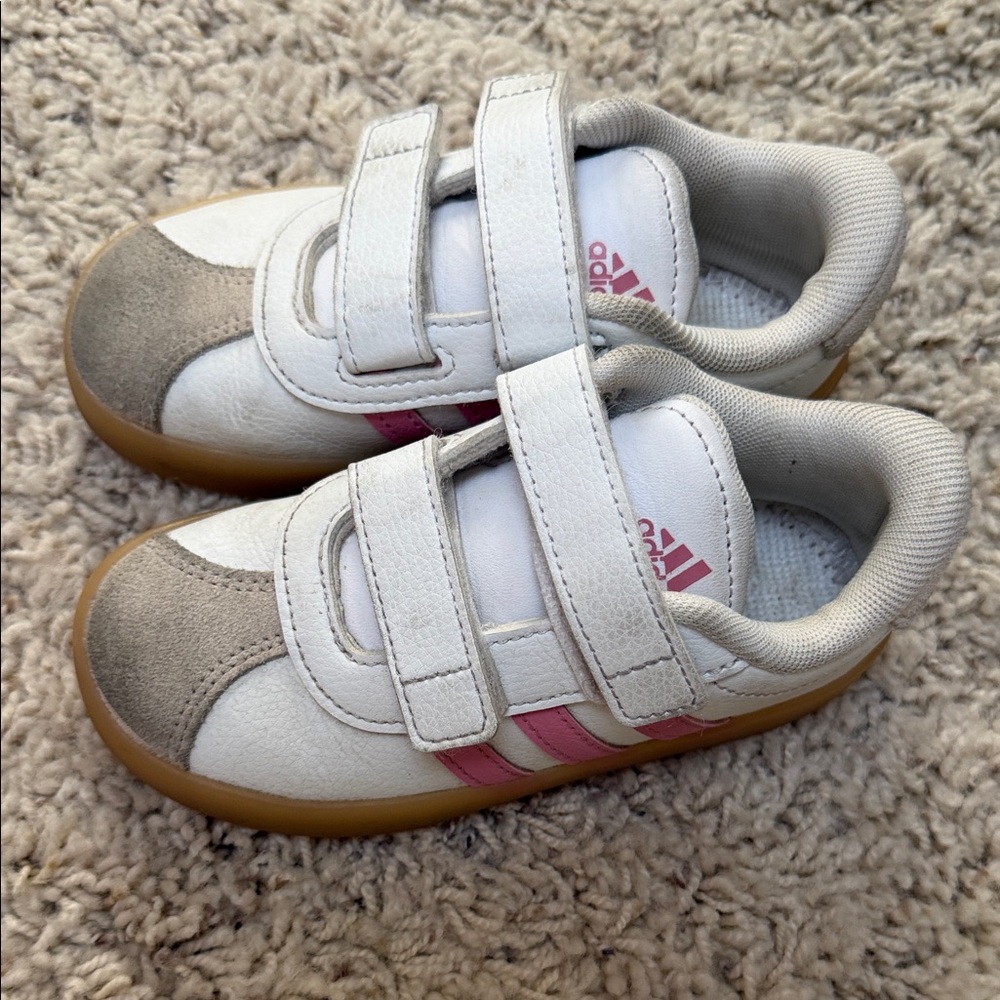 Adidas Kids White and Pink Velcro Sneakers